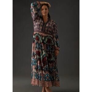 Bhanuni by Jyoti Boho Beaded Patterned Long Sleeve Slit Ronika Dress Maxi Sz 10